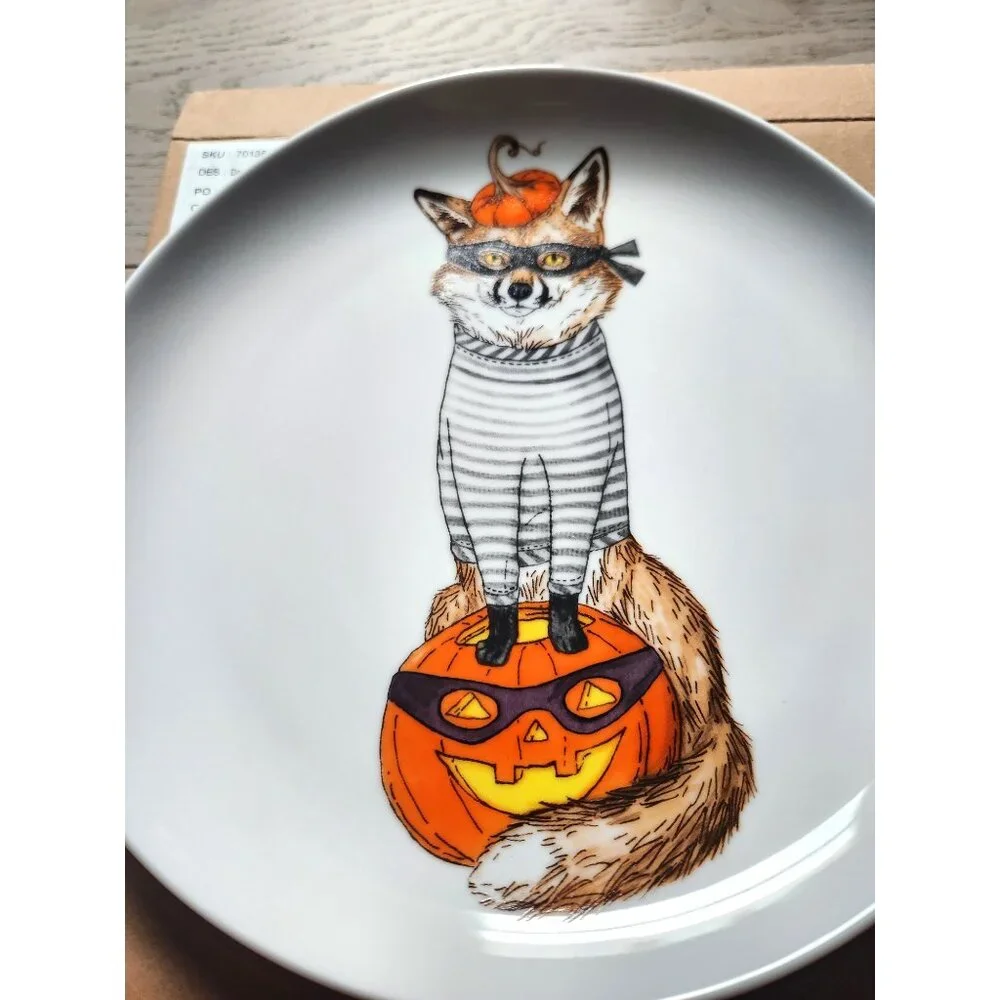 NEW West Elm Halloween Dapper Animals Salad Plate - Fox